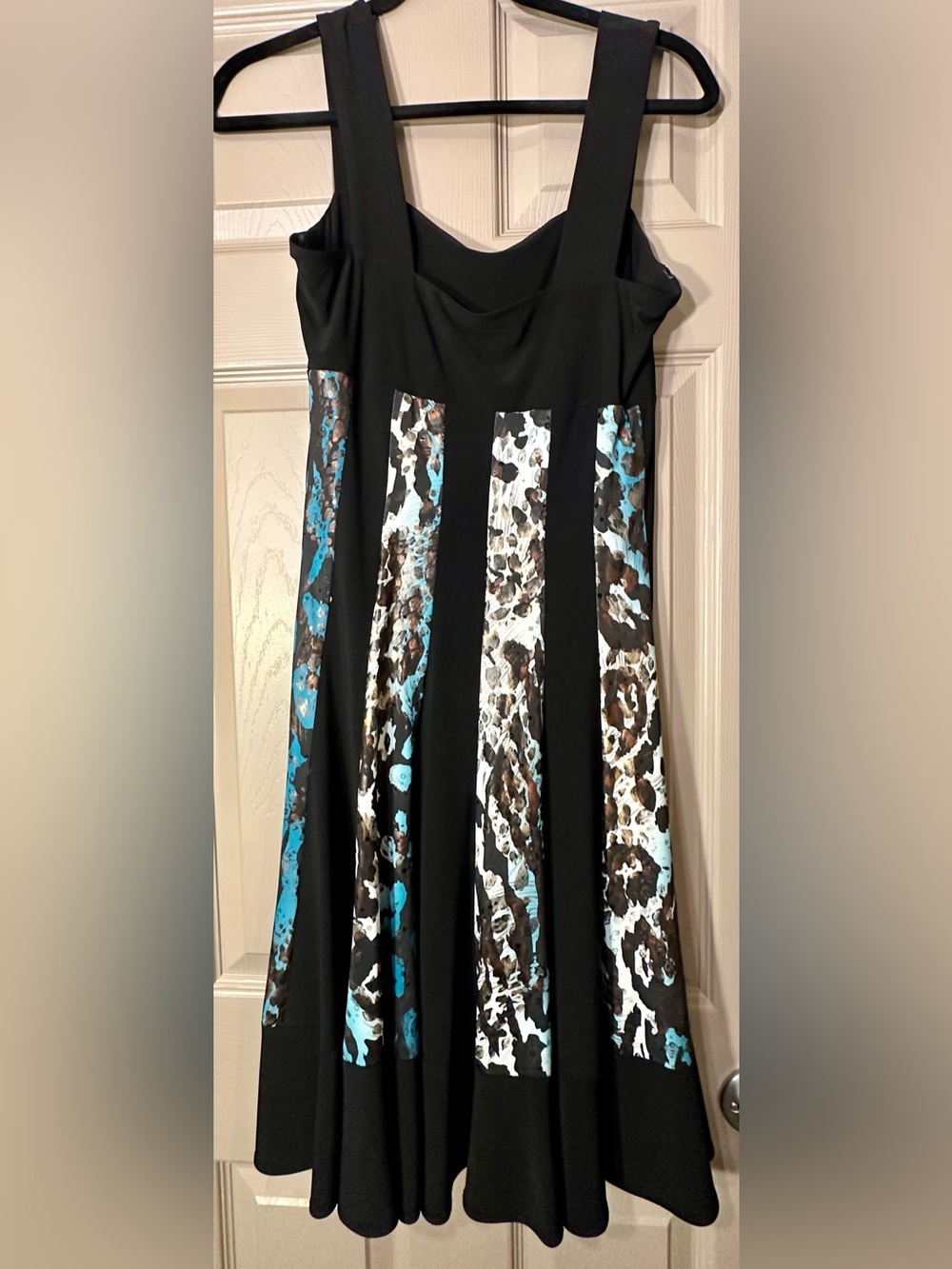 Frank Lyman Design Black Dress with Turquoise Leopard Panels